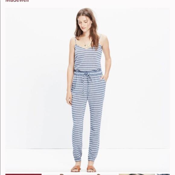 Madewell Striped Bondi Cover-Up Jumpsuit Blue White Sleeveless Pockets Medium - Picture 1 of 7